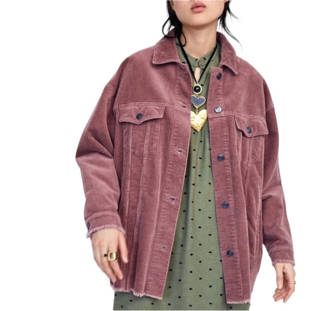 Zara Dusty Pink Corduroy Oversized Jacket